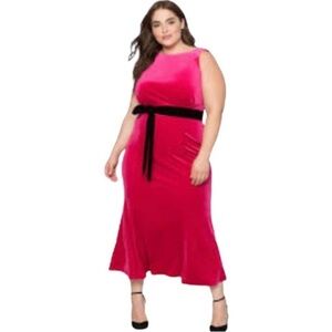 Eloquii Hot Pink Velvet Cowl Back Maxi with Black Tie Belt